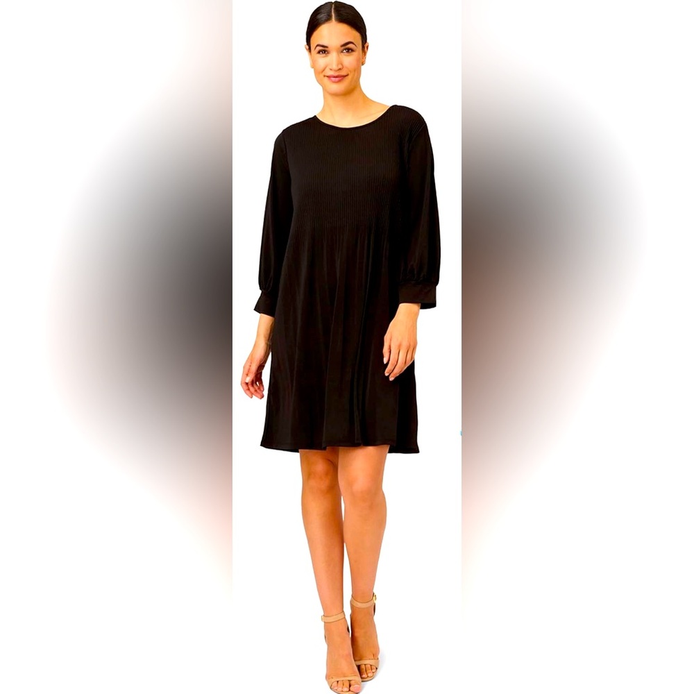 Adrianna Papell Pleated Knit Crew Neck Dress size small ❤️🔥❤️🔥